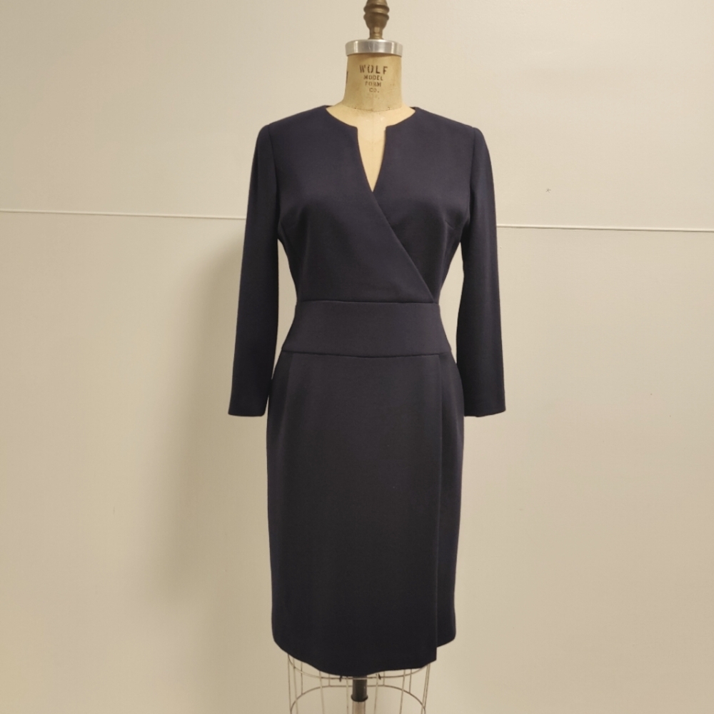 Louis Féraud Wool Ponte dress with silk lining in navy blue, Size 8